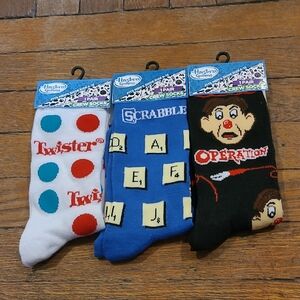NWT Lot Of 3 Pairs Adult Gaming Board Games Novelty Crew Socks Operation Twister